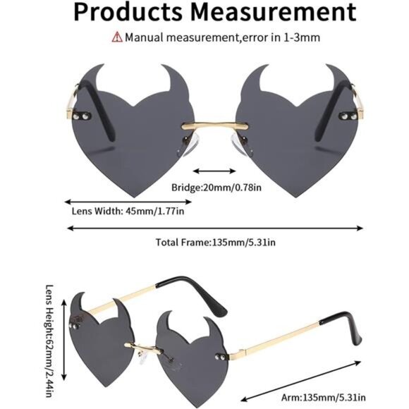 Goth Horns Heart Sunglasses for Women - Rimless 90s Punk Trendy - Picture 5 of 7